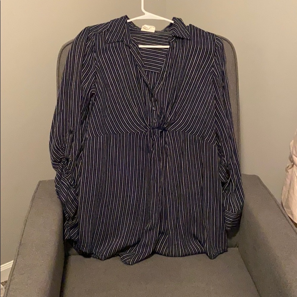 Navy + White Stripe Cuffed Sleeve Maternity Blouse